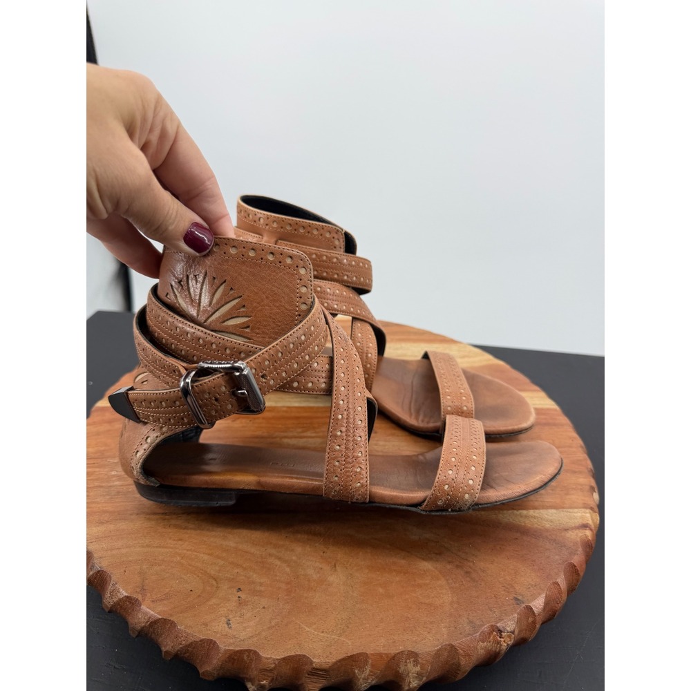 Barbara Bui Laser Cut Gladiator Sandals Womens 37.5 Tan Brown Leather Italy
